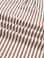 Stripe Collared Split Neck Short Bubble Sleeve Blouse