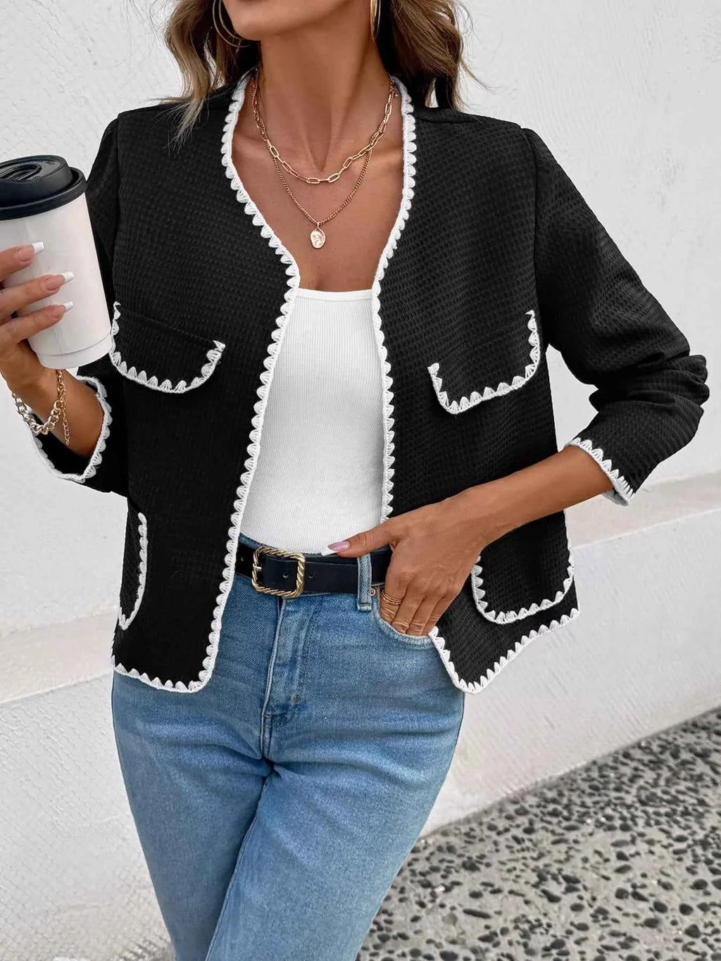 Contrast Trim Open Front Jacket 2e3959aa455c429abbf8f57729bea44b-Max-Origin