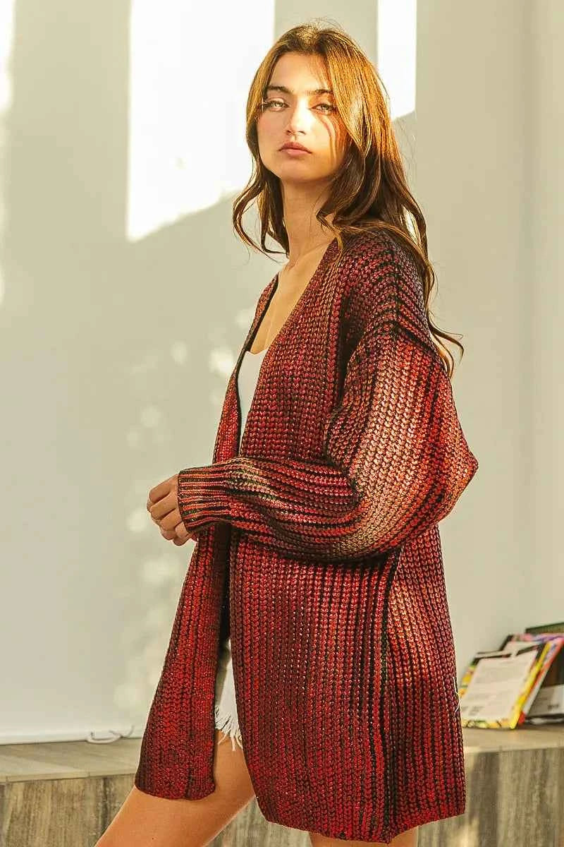 BiBi Metallic Knit V-neck Open Sweater Cardigan 2e40d859aaa641deaf9148e1b9e0f408-Max-Origin
