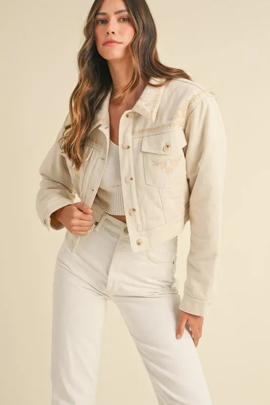 MABLE Embroidered Quilted Cropped Jacket Taupe 2e429614e4ec44b2833aef66fb7b5458-Max-Origin