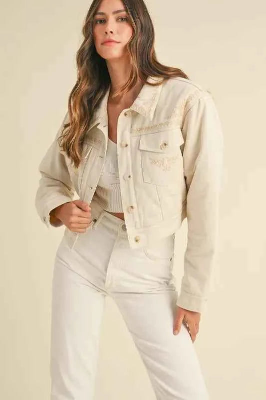 MABLE Embroidered Quilted Cropped Jacket Taupe 2e429614e4ec44b2833aef66fb7b5458-Max-Origin