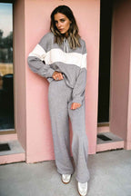 High Rise Colorblock Hoodie Drawstring High Waist Pants Set 2e43cdeb1542df48