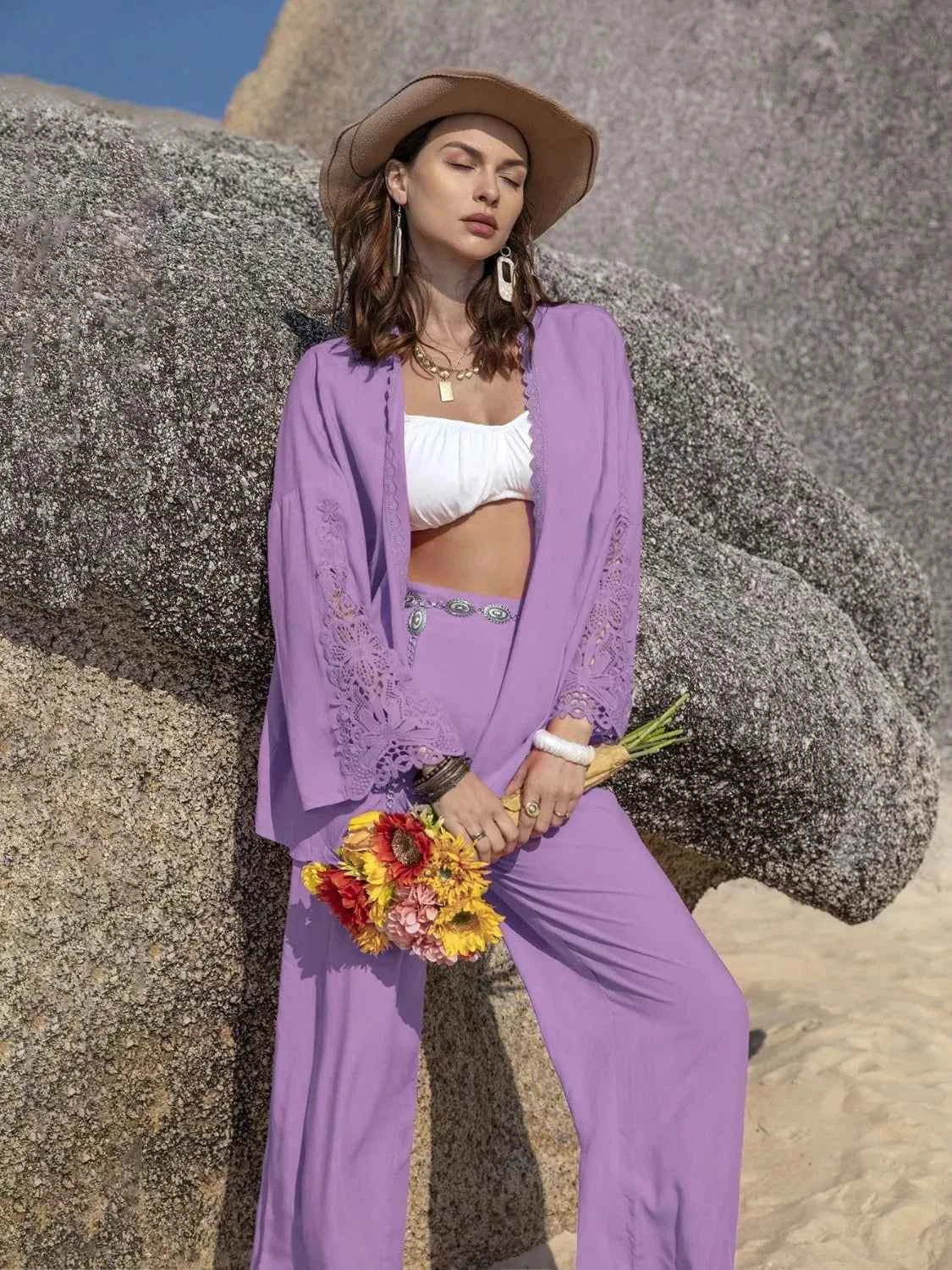 Lace Detail Open Front Cover Up and Pants Set Lavender 2e44aa70-d1ea-4a0c-8d48-7681fd752d9f-Max-Origin