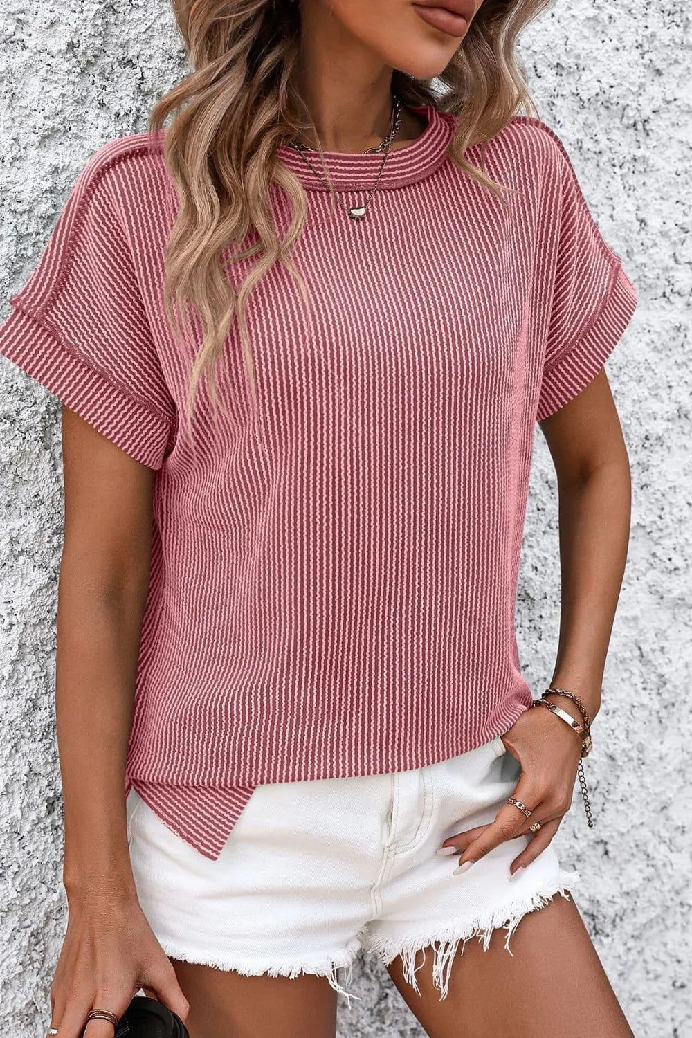 Mandy Striped Round Neck Short Sleeve T-Shirt 2e4c6928-a8fd-4801-93ba-2de0f64043a7-Max