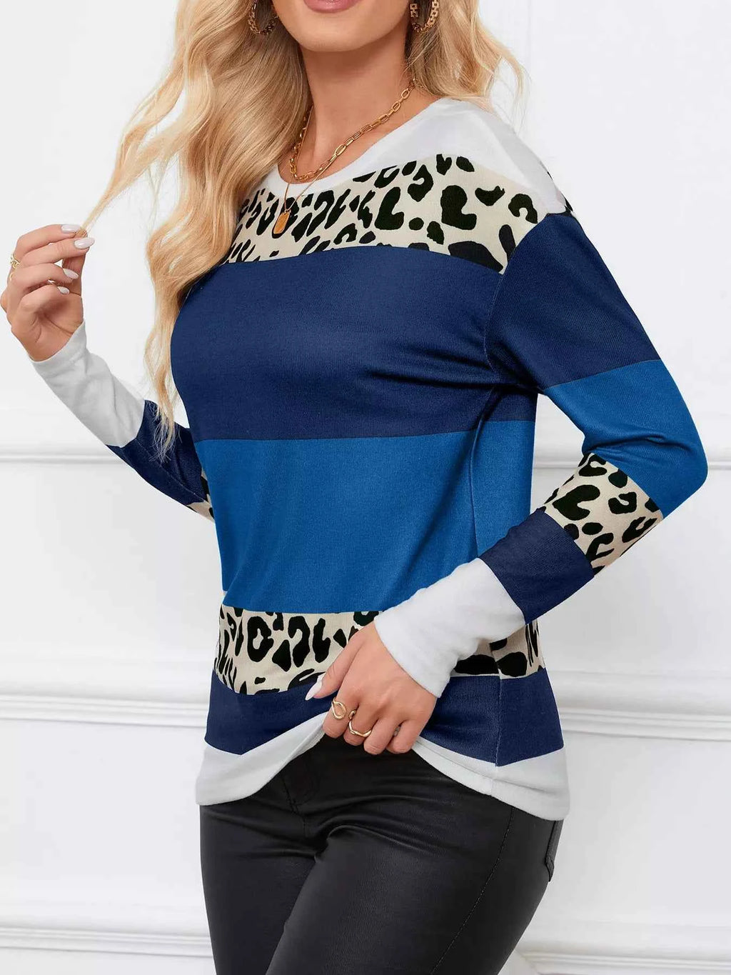 Leopard Color Block Striped Knit Top 2e4d870f098444c6a6dc0e7bb15e3a6f-Max-Origin