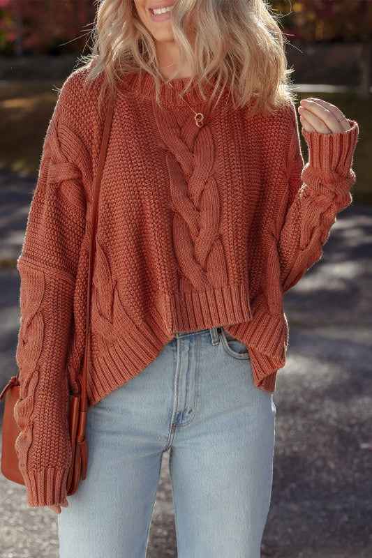 Textured Chunky Knit Long Sleeve Sweater Redwood Burl 2e4f3e92-e461-43bf-b204-c2a4af9a0919