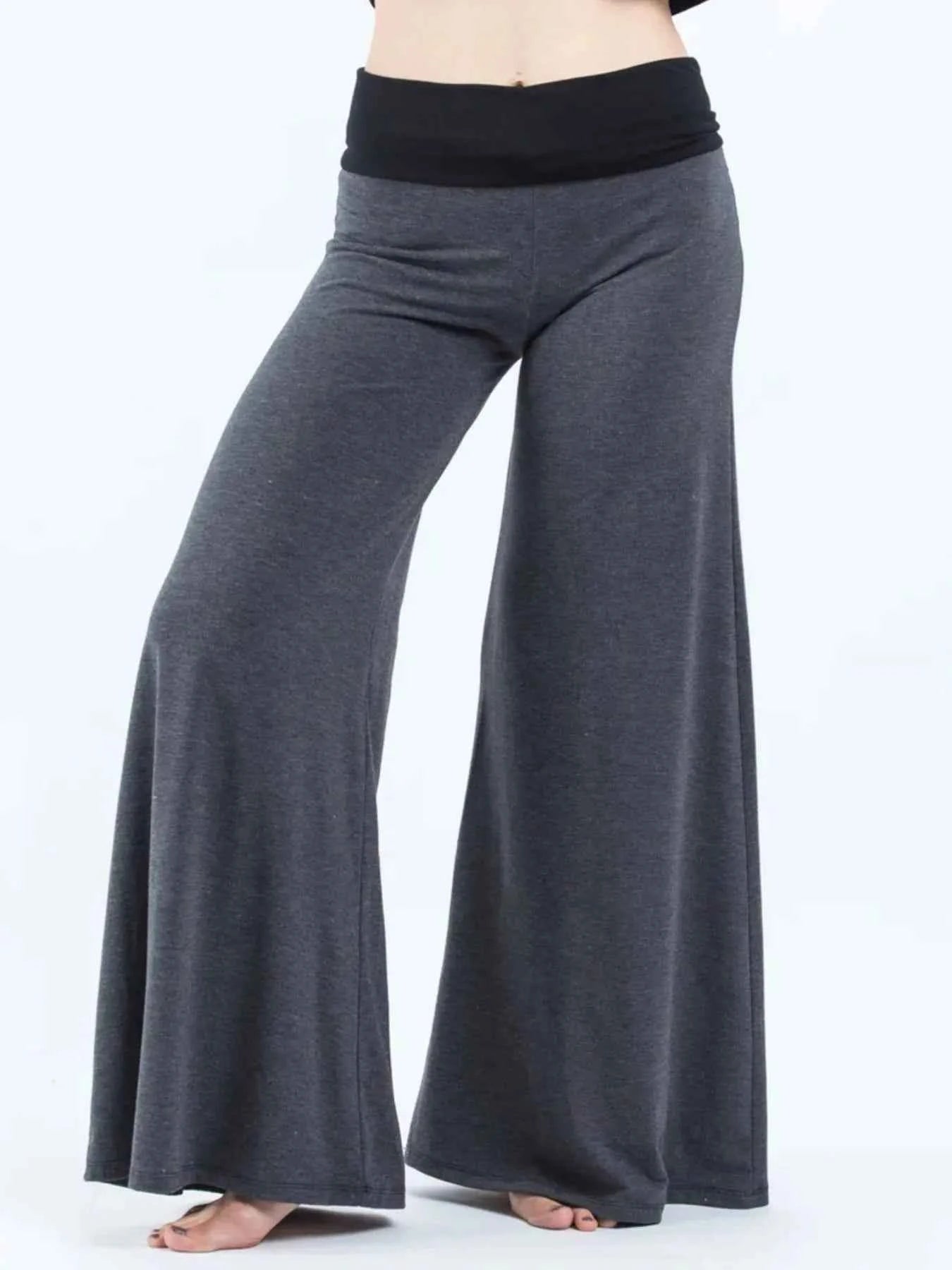 High Waisted Wide Leg Yoga Pants with Contrast Waistband
