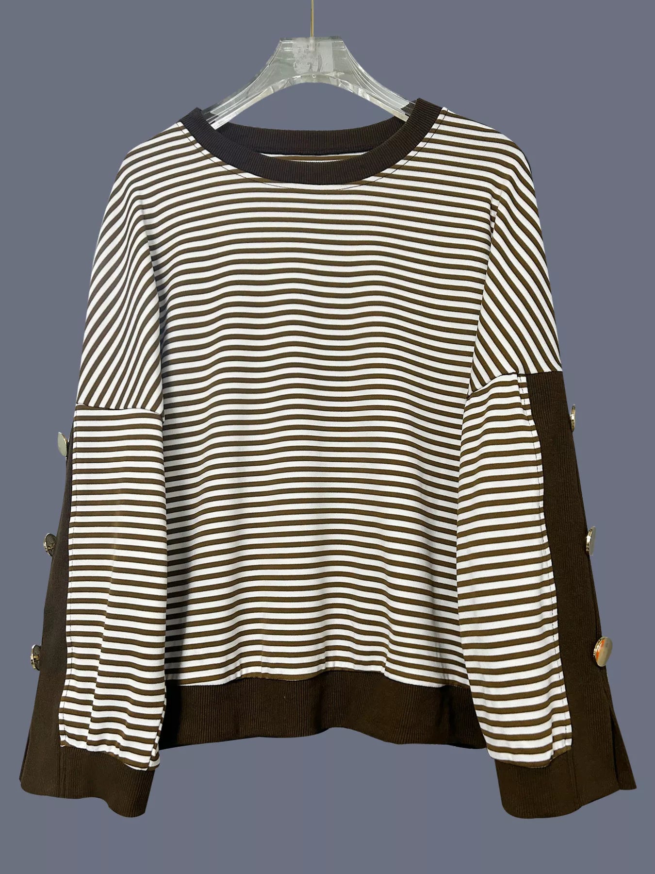 Striped Button Decor Dropped Shoulder Sweatshirt 2e5d64b8f8f74e89b7df10a437108cb3-Max-Origin