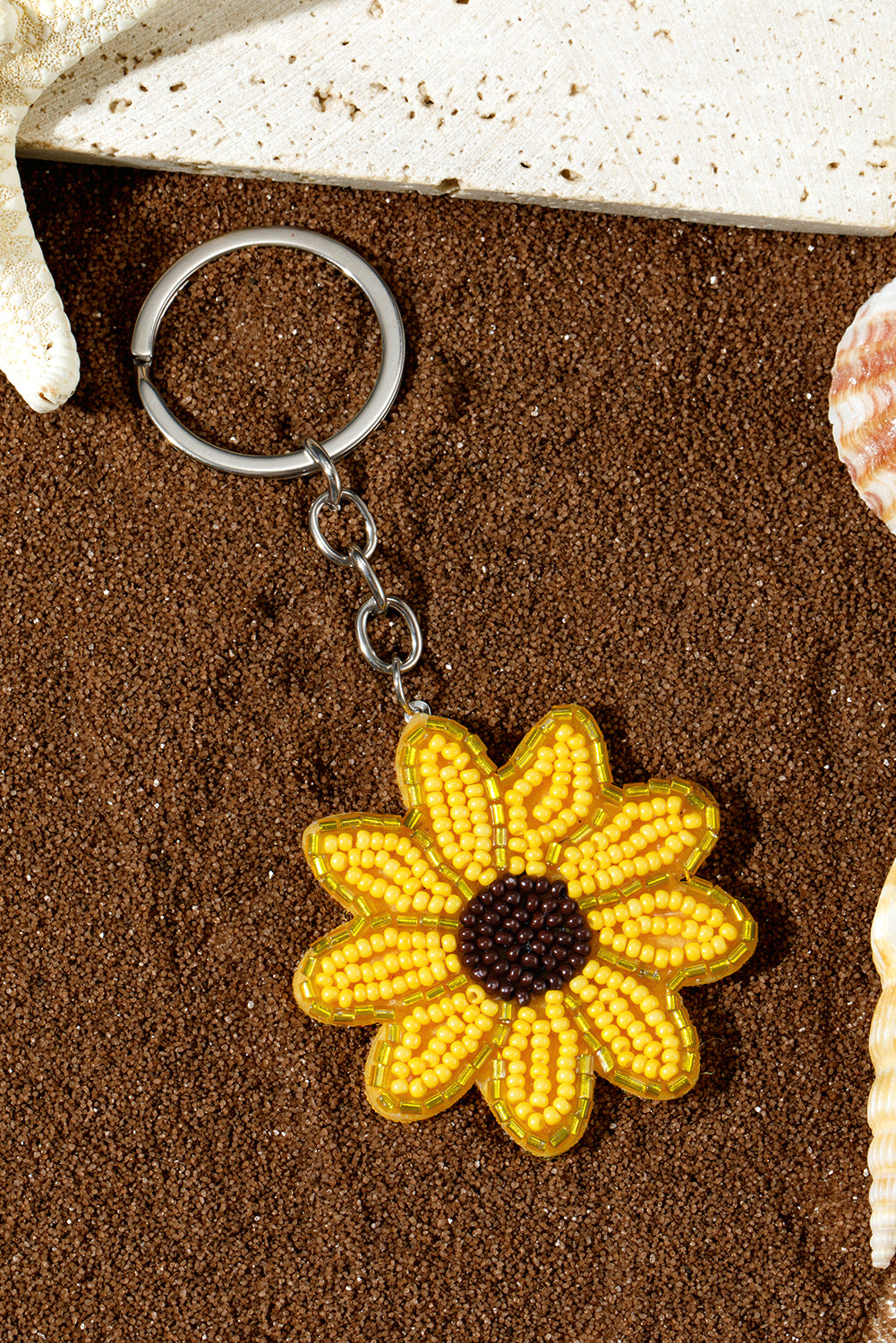 Yellow Cute Sunflower Beaded Keychain Yellow ONE SIZE glazed glass 2e6045e74092b4b4