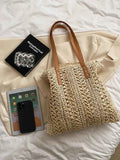 Woven Straw Summer Shoulder Bag with Leather Handles Beige onesize 2e655b80c1fb4139b059c06594c47ffb-Max-Origin