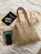 Woven Straw Summer Shoulder Bag with Leather Handles Beige onesize 2e655b80c1fb4139b059c06594c47ffb-Max-Origin