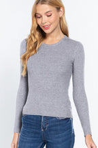 ACTIVE BASIC Full Size Ribbed Round Neck Long Sleeve Knit Top GREY 2e6fa92e-c4bf-45e7-a8e4-1eaac7a7ccac-Max