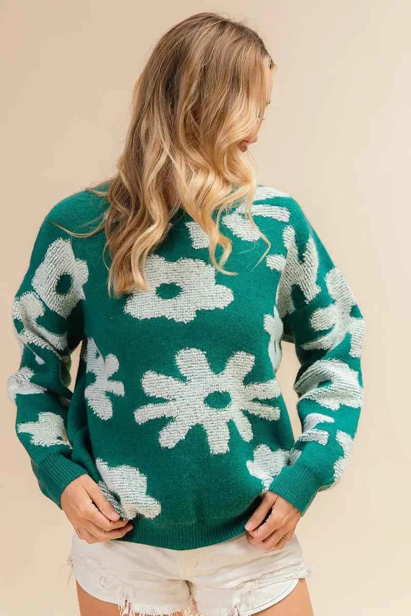 BiBi Flower Pattern Long Sleeves Sweater Top 2e737767-896b-49dc-ade3-99a3e138363b-Max-Origin