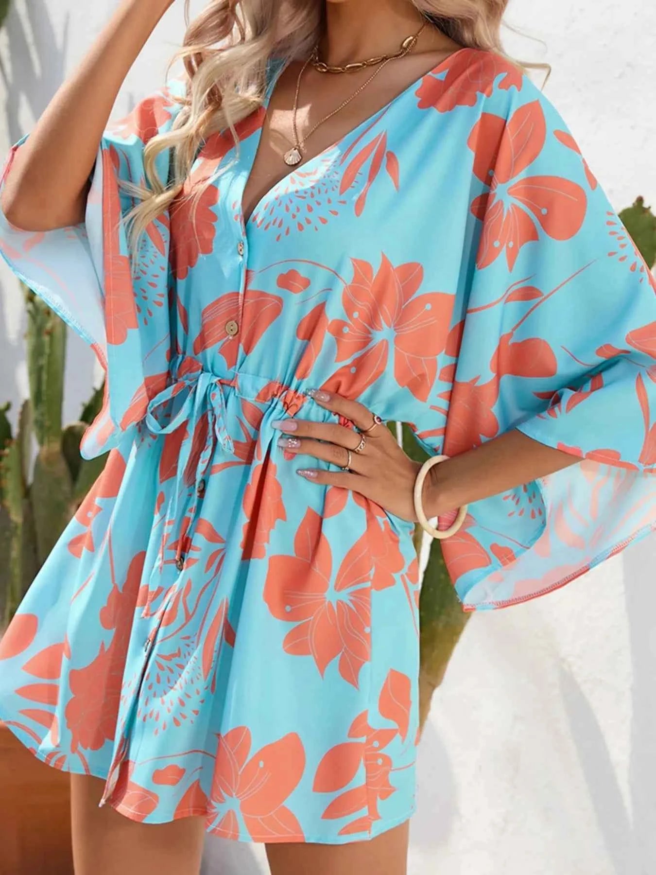 Color Block Drawstring Waist Button Up Dress Sky Blue 2e8180c4e74e48cfb276b65656ed2d3f-Max-Origin