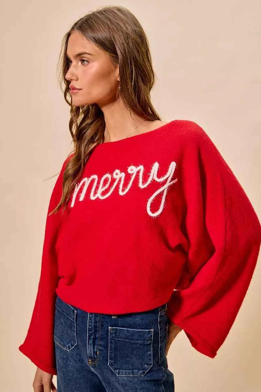 Merry Tinsel Lettering Christmas Sweater Top 2e83cf333a1c4836a1654aed4e1b162e-Max-Origin