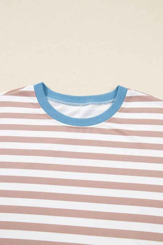 Plus Size Stripe Contrast Trim Pullover and Shorts 2e8593e8-c6b4-4d0c-95b1-e2cb32bd2528