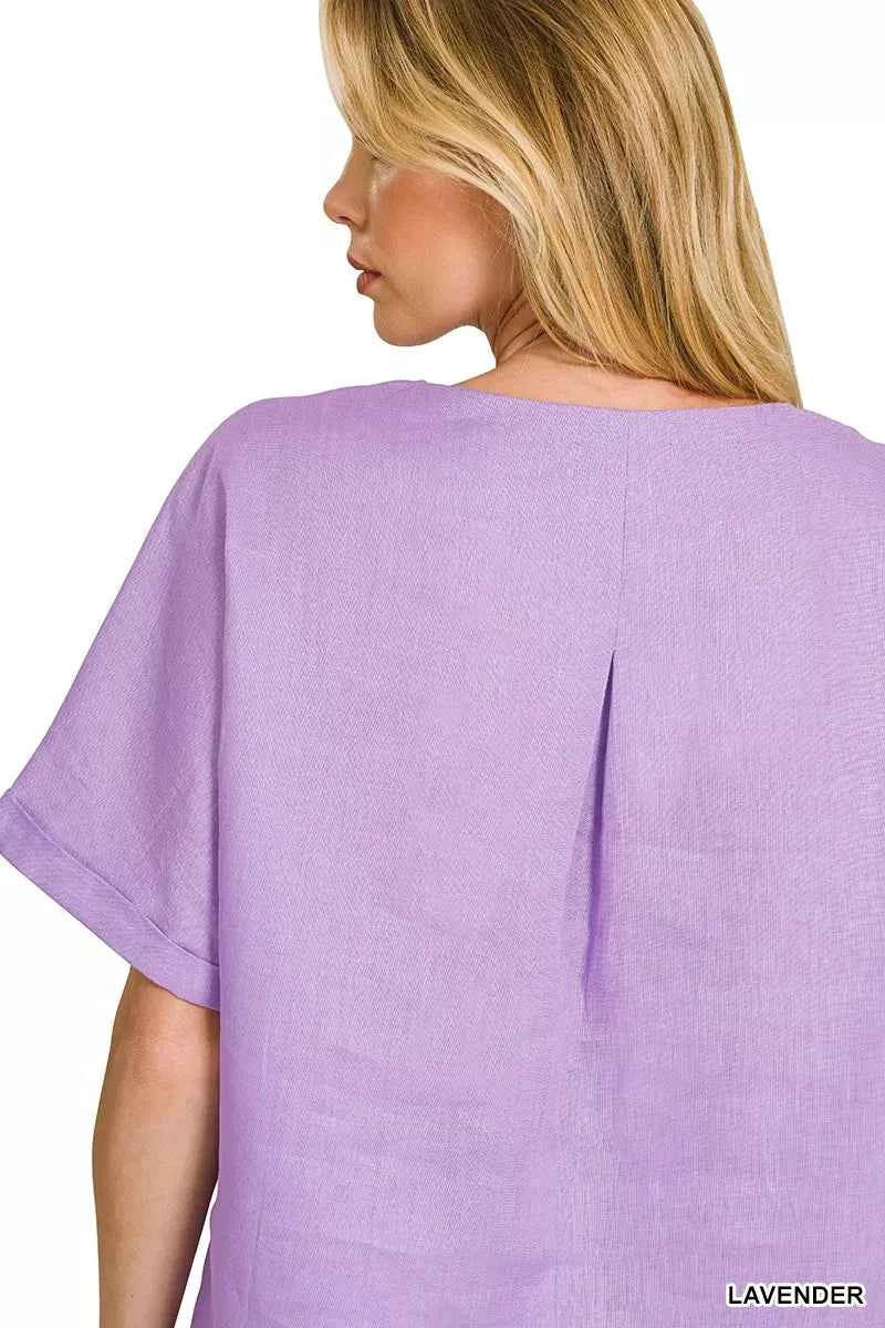 Zenana Linen Round Neck Cuffed Sleeve Top 2e8b697c80144f7bbfcf518c1229d1a8-Max-Origin
