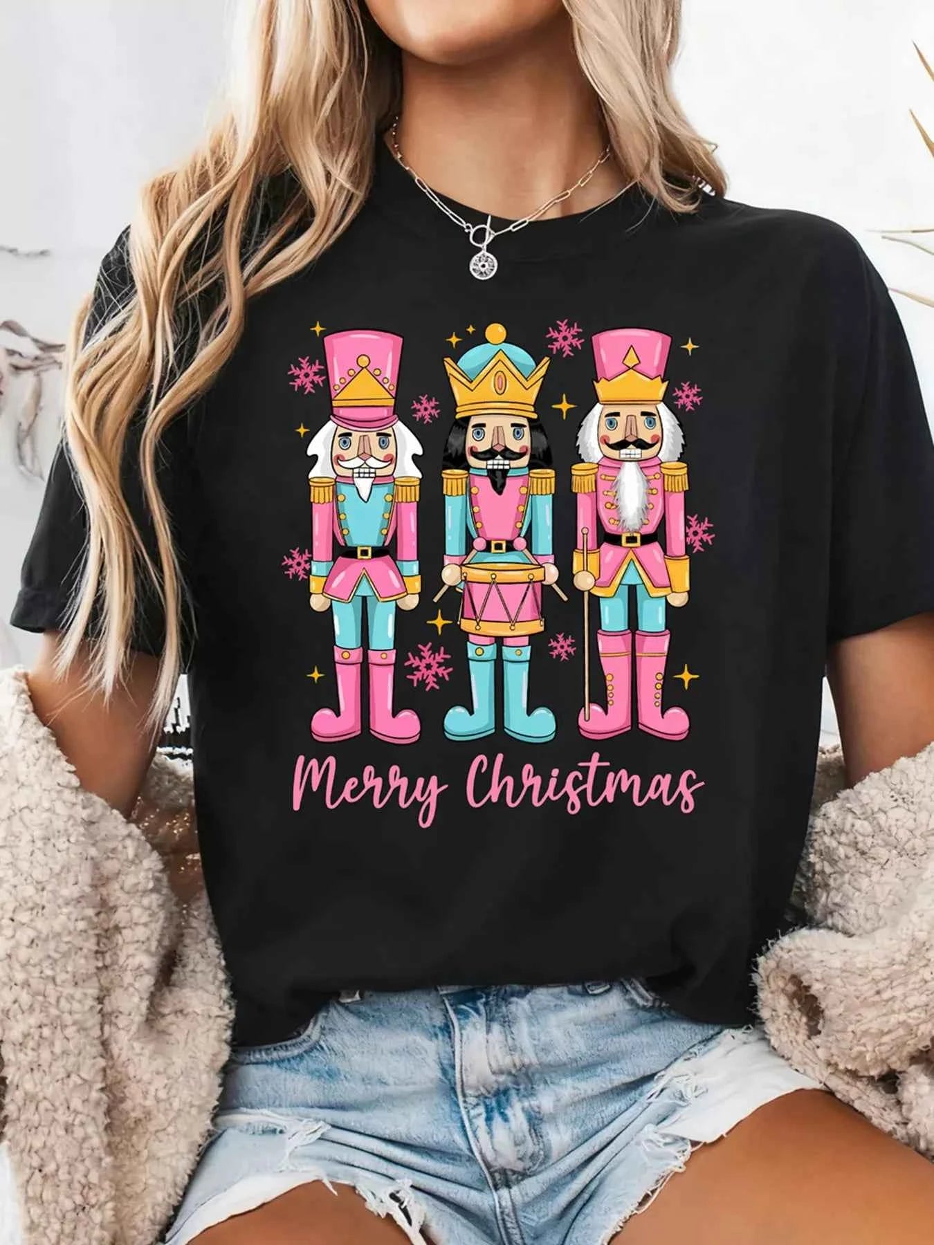 Merry Christmas Nutcracker Doll Printed T Shirt 2e8d5fae97eb4711ac8f47e86d0aaca9-Max-Origin