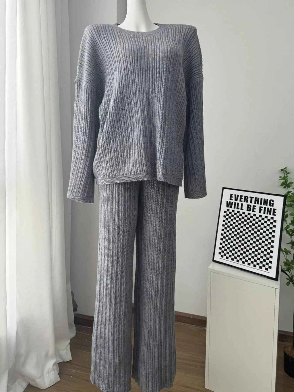 3-Piece Crew Neck Ribbed Sweater and Wide-Leg Pants Set with Scarf 2e917877-490a-45c5-a32a-6a1402b9e1a4-Max-Origin