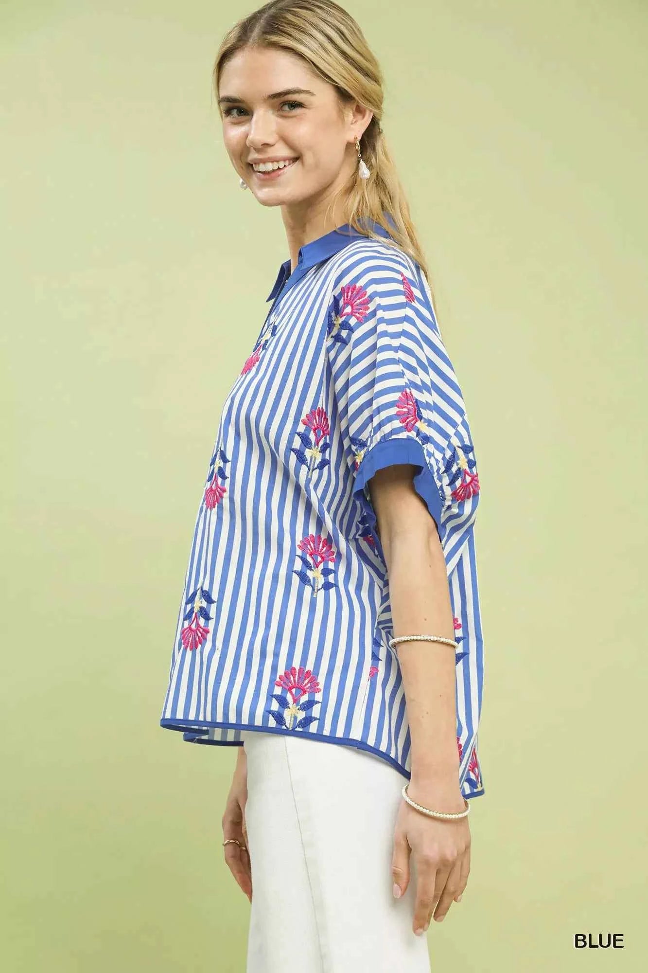 Umgee Stripe Embroidered Button-Front Boho Blouse 2e9a2b3d-cebc-4181-bfe4-3affb3d48d11-Max-Origin