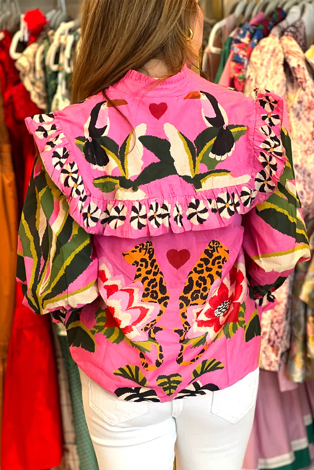 Rose Leopard Print Tropical Ruffle Blouse 2e9e9bd6b5b8a86e