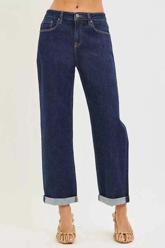 RISEN Slouchy Cropped Boyfriend Jeans With Cuffed Hem SOLID DARK 2ea3289aa41f46e2b949f279b7ccd48b-Max-Origin