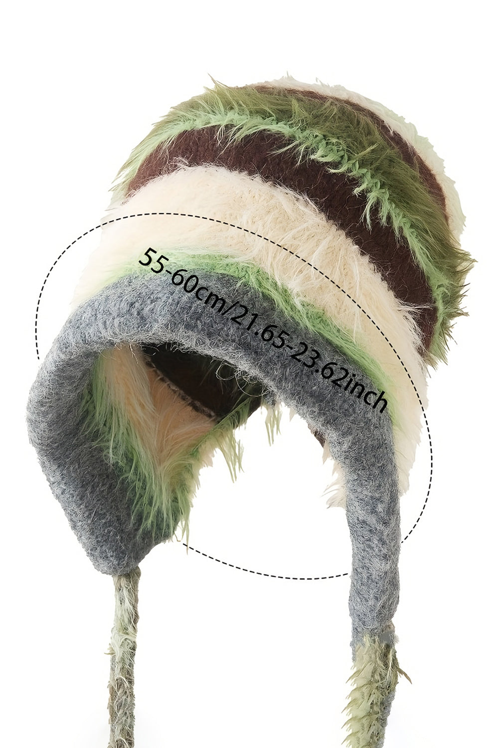 Spinach Green Plush Striped Knit Ear Warm Beanie Hat 2ead955fc0e648e6