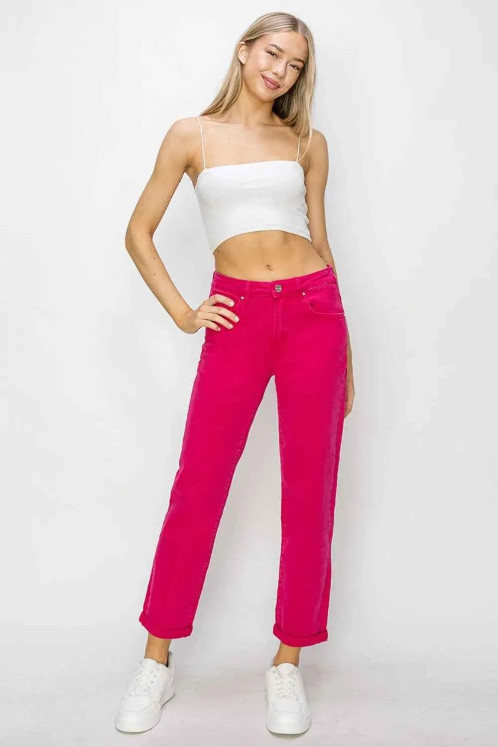 RISEN High Waist Rolled Hem Straight Jeans 2eaee88b-749b-47ba-b110-19c6190338e8-Max