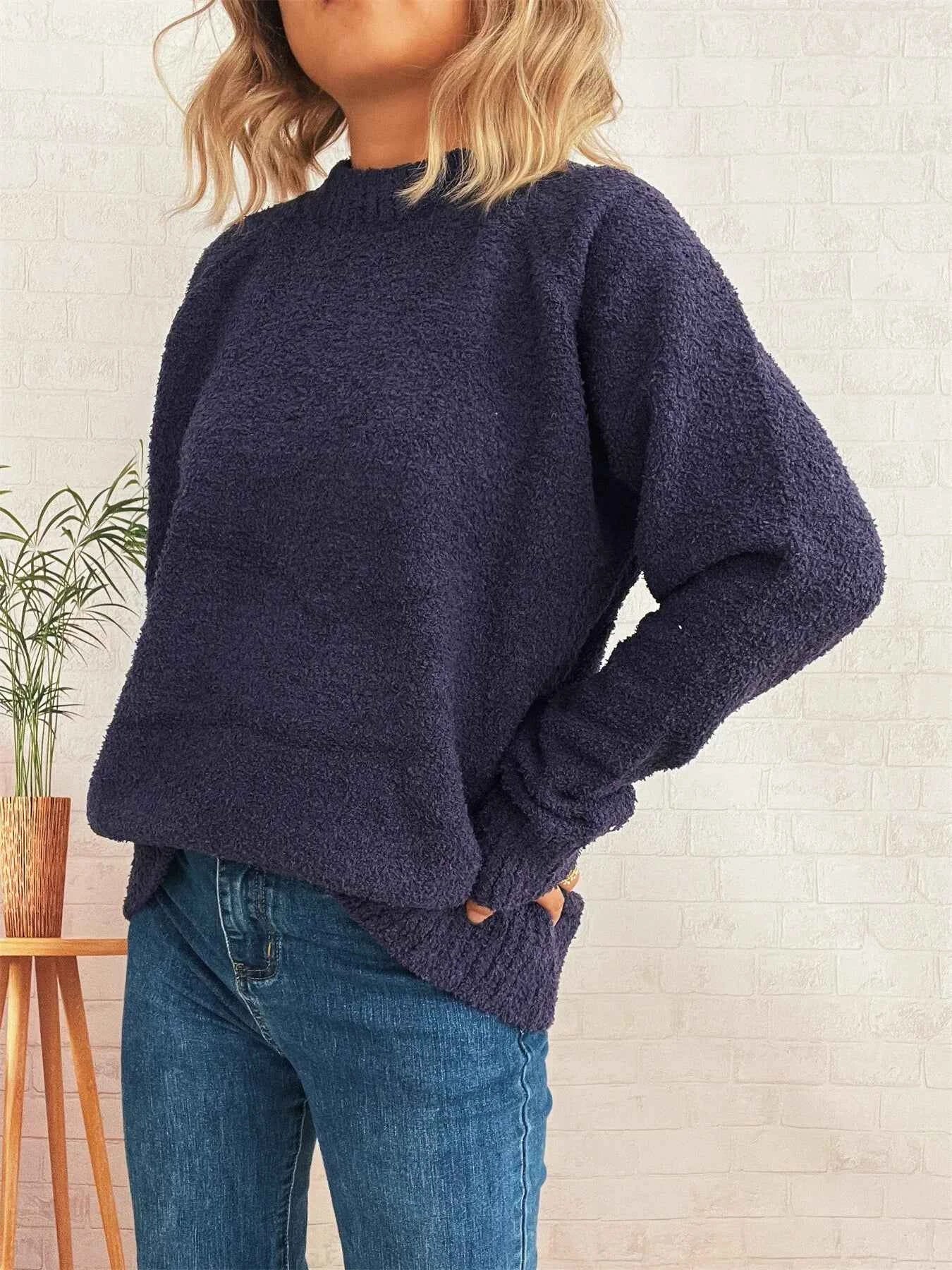 Round Neck Raglan Sleeve Sweater Purple One Size 2eb144f8643241aa8c64d0db398a34fd-Max-Origin