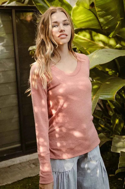 Plus Size Mir Solid Raw Edge Neckline Thumb Opening Top 2eb1a98b13384ce1a44a6efcd5bd8181-Max-Origin