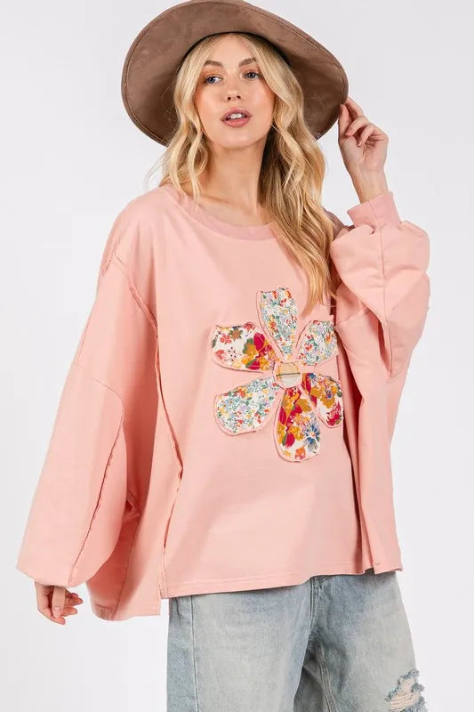 SAGE + FIG Flower Patch Dropped Shoulder Oversize Top 2eb7ffcc-0d33-4dde-96e0-90e1e1479207-Max