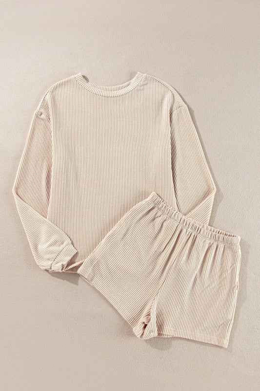 Corded Knit Long Sleeve Top and Shorts Set 2ebef9e3-e18f-4a1c-aa97-54a63db3c1f1