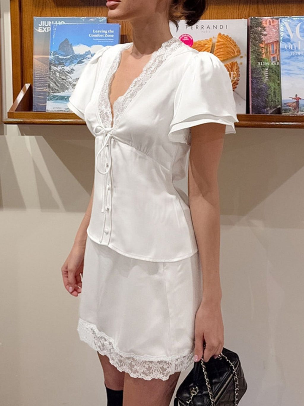 Lace Trimmed Top and Skirt Two-Piece Set 2ec1024a-ae13-4249-a4f0-f2021ce76913-Max