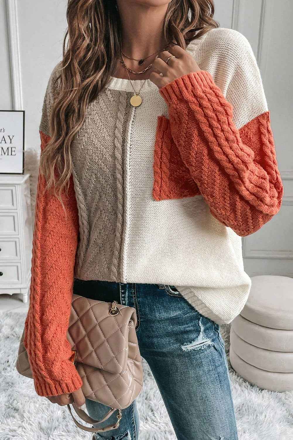 Vineyard Green Colorblock Pocket Drop Shoulder Sweater 2ec13ca7f38ebdb7
