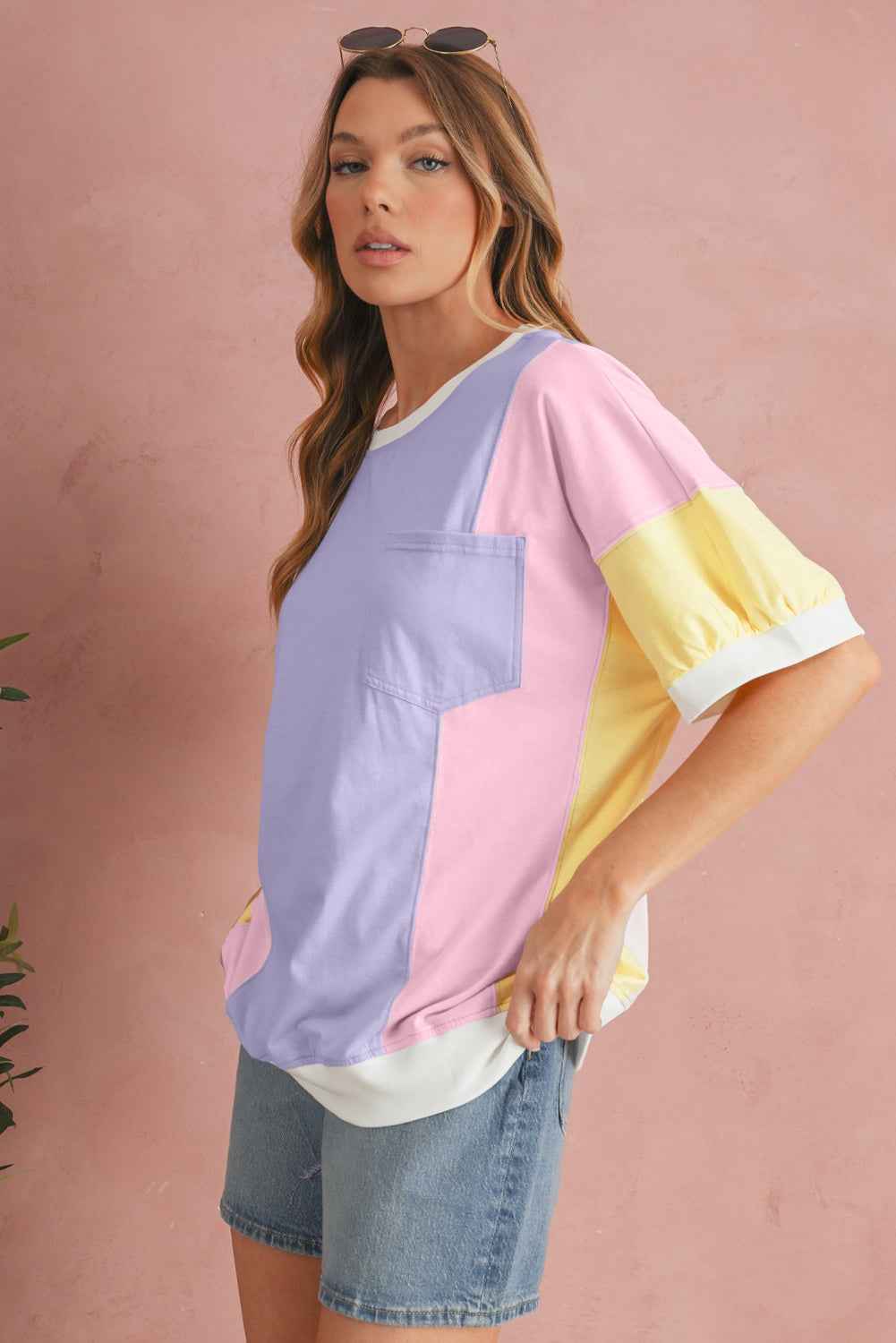 Purple Colorblock Patchwork Oversized T Shirt 2ec788e7ae464778