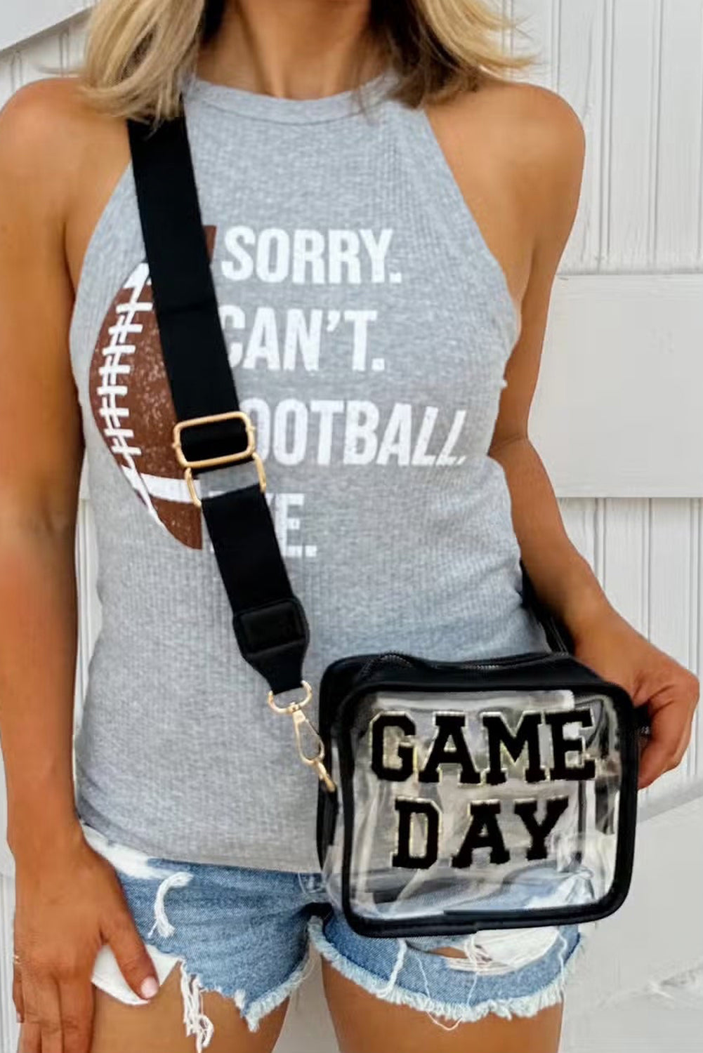 Black Chenille GAME DAY Pattern Clear Bag 2eca86422c19748e