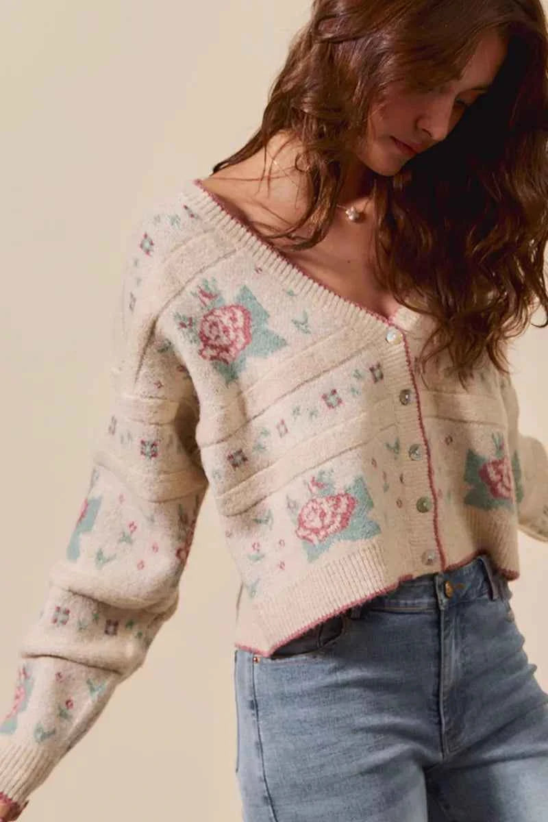 SO ME Floral Pattern Long Sleeve Button Sweater Cardigan 2ecd5fb8e4d245a2ba1a90c55b69cb6a-Max-Origin