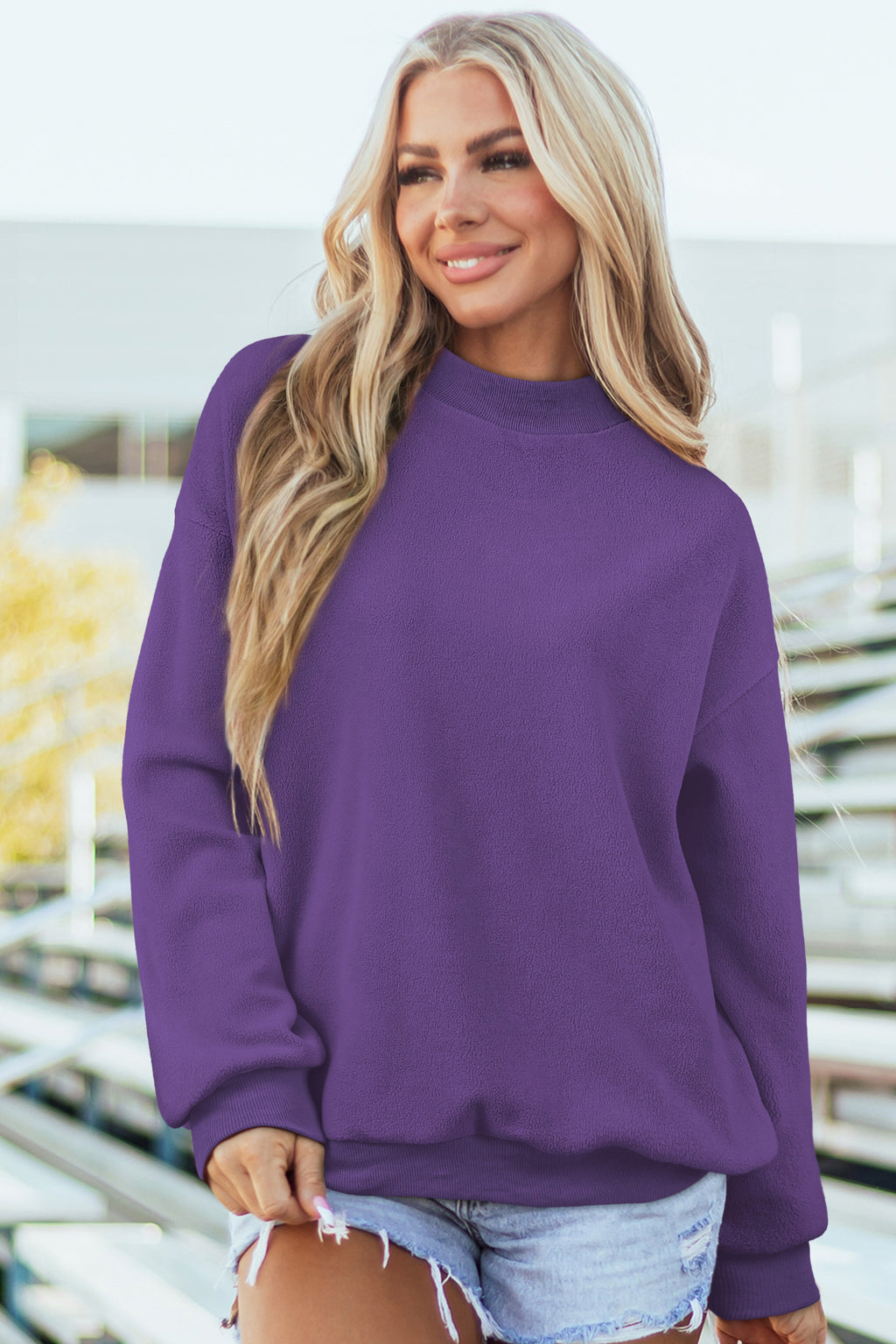 Tillandsia Purple Oversize Drop Shoulder Reversible Mock Neck Sweatshirt 2ecd895cbb197ab7