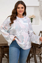 Green Plus Size Camouflage Print Drop Shoulder Loose Pullover Top Green 95%Polyester+5%Elastane 2ed428d2733ca66a