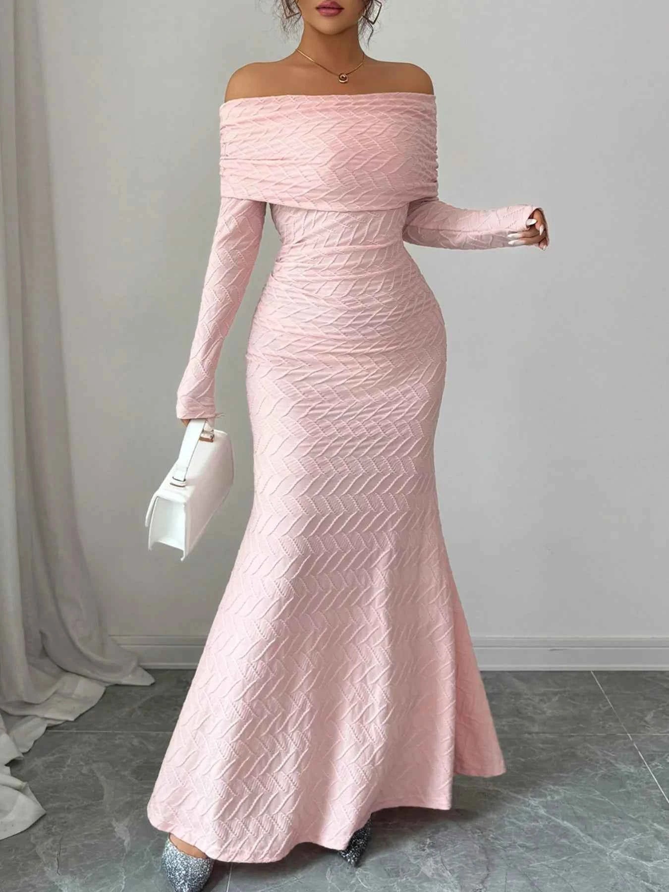 Off Shoulder Mermaid Maxi Dress Pink 2ed55541-a24d-42ec-a4c5-14d090d5e6ed-Max-Origin