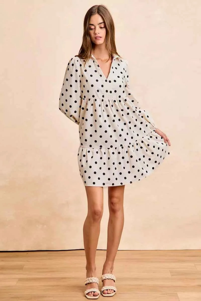 BiBi Polka Dot Corduroy Collared V Neck Dress 2ed5bf87dcc4404ca48c455dbe56ab2d-Max-Origin