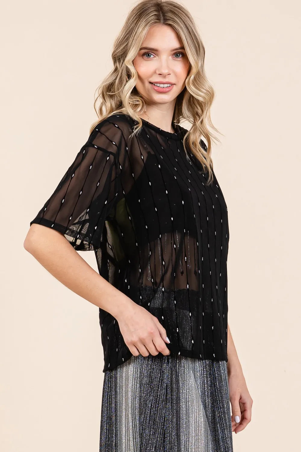 GeeGee Round Neck Drop Shoulder Mesh Glitter Top 2ed8dbb3-b730-4dfc-9ad4-71bf2f91b35f-Max