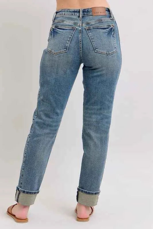Judy Blue Full Size Mid Rise Vintage Wash Double Roll Cuff Boyfriend Jeans Plus Size 2ed8f1e8242b4083a86c99708d6fb698-Max-Origin