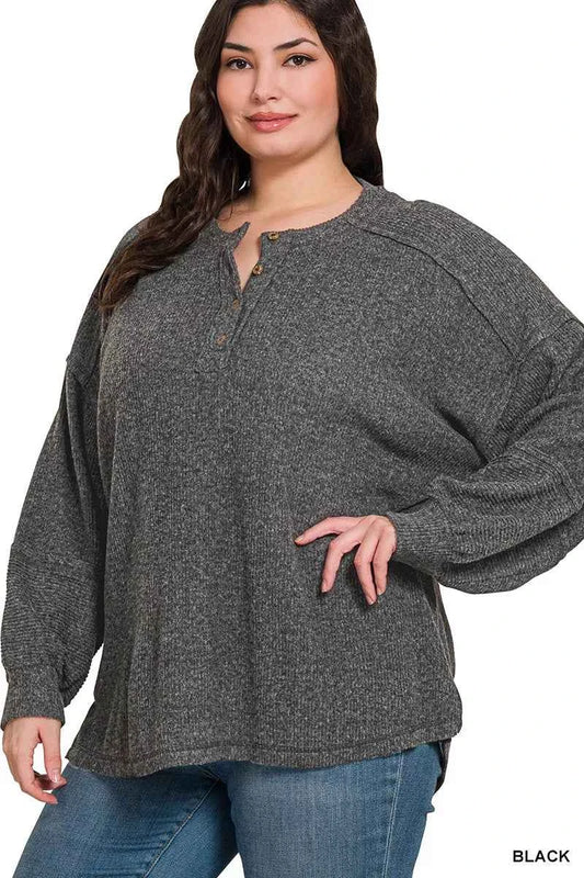 Full Size Ribbed Brushed Hacci Melange Henley Sweater Plus Size 2edb2723-3690-4da2-9abf-5a63173ab225-Max-Origin