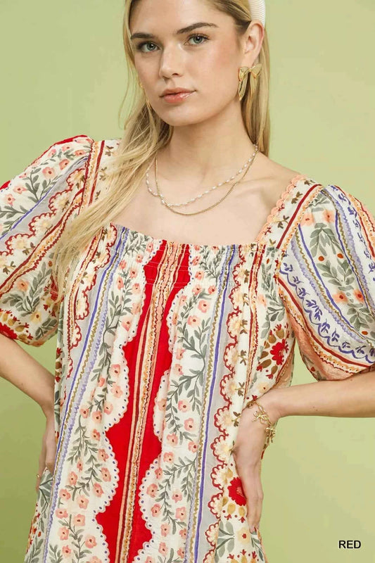 Mixed Print Puff Sleeve Mini Dress 2edbbcfe-4537-4a75-ba0b-06f62ba1038b-Max-Origin