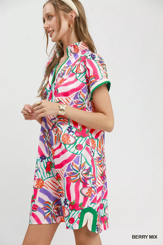 Tropical Print Collared Shift Dress 2ee39c2a-1aa6-4903-b734-73cbcb565813-Max-Origin
