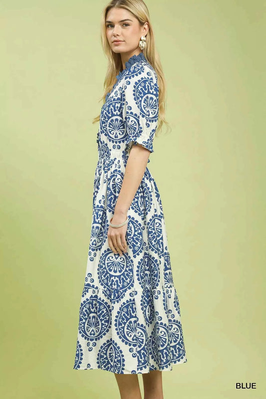 Paisley Smocked Waist Midi Dress 2ee58aee-0c98-4a73-b99b-03250bfac9de-Max-Origin