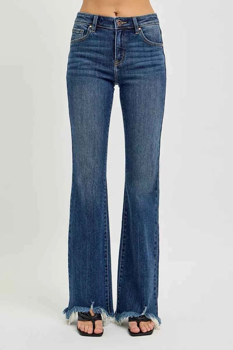 RISEN Full Size Mid Rise Flare Frayed Hem Jeans Plus Size 2ee9f7934bdb4e1a816c821556496d0d-Max-Origin