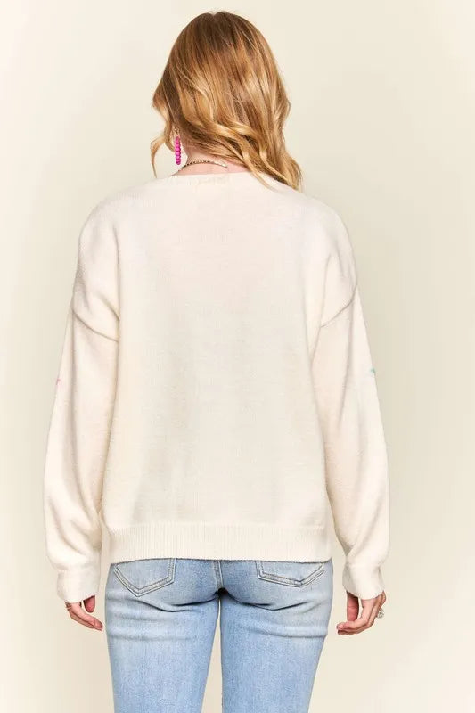 ADORA Stars Pattern Round Neck Drop Shoulder Sweater 2eebaa35-0b06-4c86-8109-40910d82a936-Max