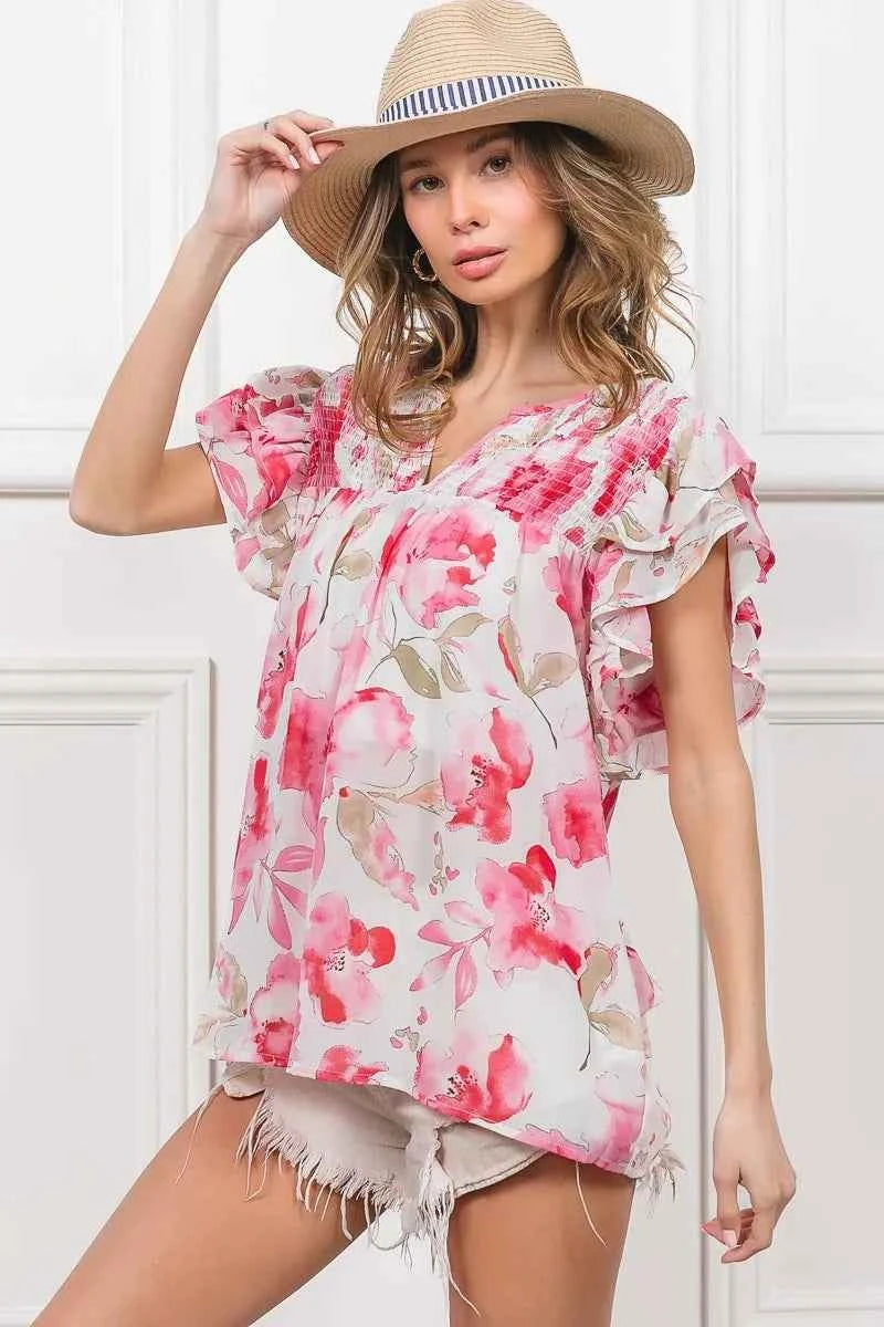 BiBi Floral Print Flutter Sheer Top 2eede73ec7064817a6f7d96d5c20a739-Max-Origin